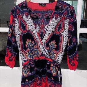 Angie Red and Blue Boho Shorts Romper